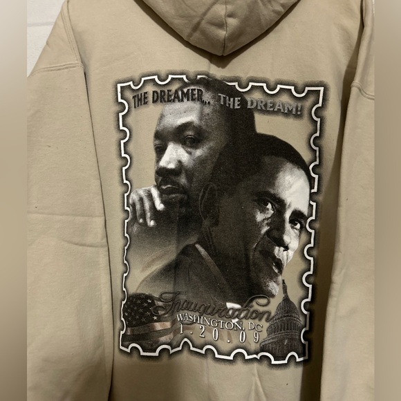 Vintage Obama 2009 Presidential Cream Hoodie Sweatshirt XL Inauguration Dreamer - Picture 12 of 14